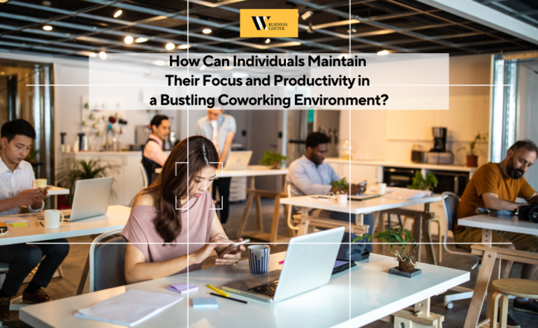 How can individuals maintain their focus and productivity in a bustling coworking environment?