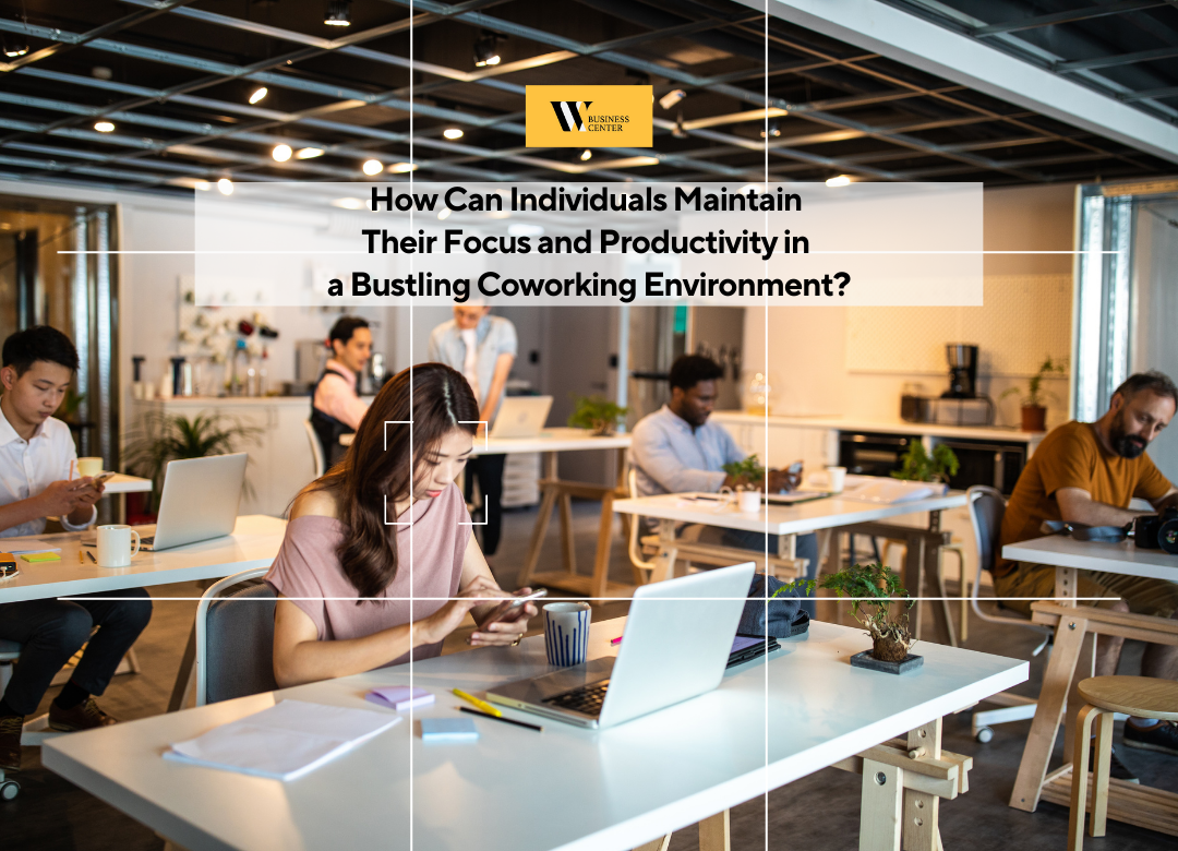 How can individuals maintain their focus and productivity in a bustling coworking environment?